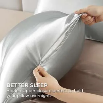 Bedsure Satin Pillowcases for Hair and Skin - Drak Grey Zipper Pillow Cases Queen Size Set of 2, Similar to Silk Pillow Cases, Silky & Soft, Gifts for Women Men, 20x30 Inches