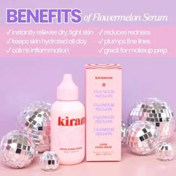 Kiramoon Flowermelon Hydrating Serum & Lightweight Daily Moisturizer to Reduce Dryness, Aloe + Chamomile + Niacinamide, All Skin Types including Sensitive Skin, Fragrance Free, Cruelty Free, 2 fl oz