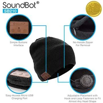 Soundbot® SB210 HD Stereo Bluetooth 4.1 Wireless Smart Beanie Headset Musical Knit Headphone Speaker Hat Speakerphone Cap,Built-in Mic (BLK/BLK)