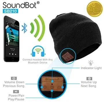 Soundbot® SB210 HD Stereo Bluetooth 4.1 Wireless Smart Beanie Headset Musical Knit Headphone Speaker Hat Speakerphone Cap,Built-in Mic (BLK/BLK)