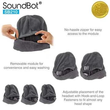 Soundbot® SB210 HD Stereo Bluetooth 4.1 Wireless Smart Beanie Headset Musical Knit Headphone Speaker Hat Speakerphone Cap,Built-in Mic (BLK/BLK)