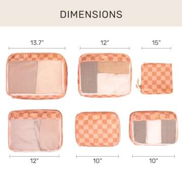 Jadyn Packing Cubes for Travel: 6-Piece Organizer Set in Terracotta Check