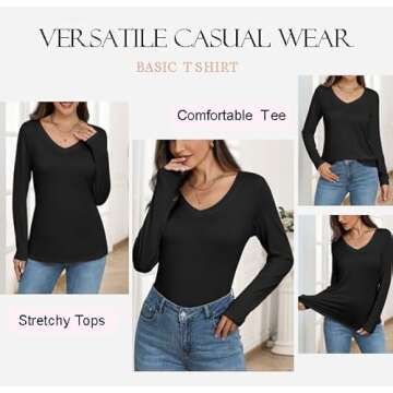 Zeagoo V Neck Long Sleeve T-Shirt for Women - Casual Spring Fall Tee