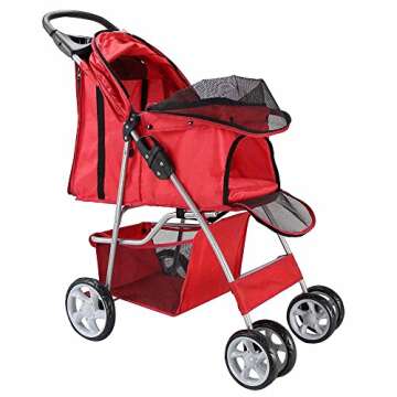 Paws & Pals City Walk N Stride 4 Wheeler Pet Stroller for Dogs and Cats, Scarlet Red