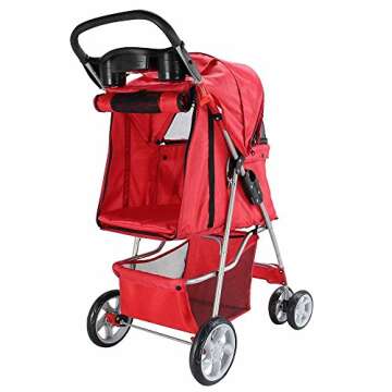 Paws & Pals City Walk N Stride 4 Wheeler Pet Stroller for Dogs and Cats, Scarlet Red