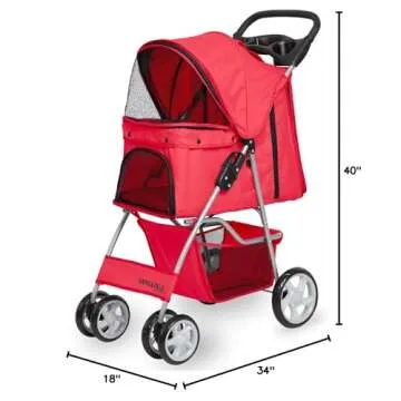 Paws & Pals City Walk N Stride 4 Wheeler Pet Stroller for Dogs and Cats, Scarlet Red