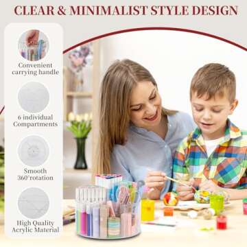 Youbetia Acrylic Large Pen Organizer for Desk - 360° Rotating Marker Organizer Pen Holder Pencil Or...