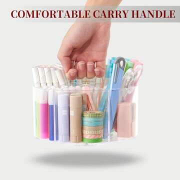 Youbetia Acrylic Large Pen Organizer for Desk - 360° Rotating Marker Organizer Pen Holder Pencil Organizer, Art Supply Storage Organizer, Art Caddy for Crayon Marker School Office Stationary, Clear