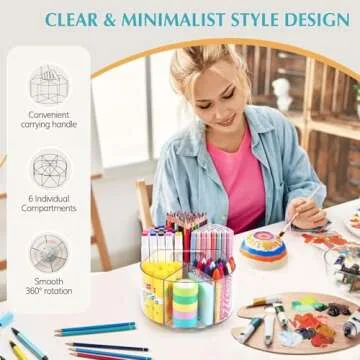 Youbetia Acrylic Large Pen Organizer for Desk - 360° Rotating Marker Organizer Pen Holder Pencil Organizer, Art Supply Storage Organizer, Art Caddy for Crayon Marker School Office Stationary, Clear