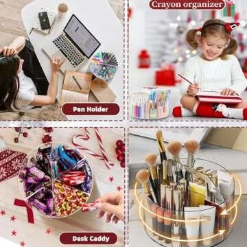 Youbetia Acrylic Large Pen Organizer for Desk - 360° Rotating Marker Organizer Pen Holder Pencil Organizer, Art Supply Storage Organizer, Art Caddy for Crayon Marker School Office Stationary, Clear
