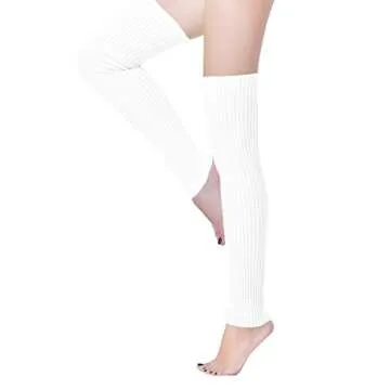 v28 Women 80s Party Warm Costume Marathon Knit Long Socks Leg Warmers(T60-White)