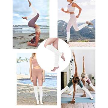 v28 Women 80s Party Warm Costume Marathon Knit Long Socks Leg Warmers(T60-White)