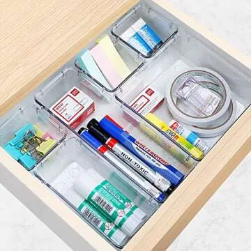 StorMiracle 10 PCS Drawer Organizer Set,4 Varied Size Bathroom and kitchen Drawer cabinet organizer Trays, Clear Storage Bins for Makeup, Jewelry, Utensils and Gadgets