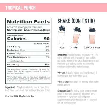 Isopure Clear Whey Isolate Protein Powder Infusions, Lactose Free, Gluten Free, Naturally Flavored, Tropical Punch, 20g Protein Per Serving, 14.1 Oz, 16 Servings