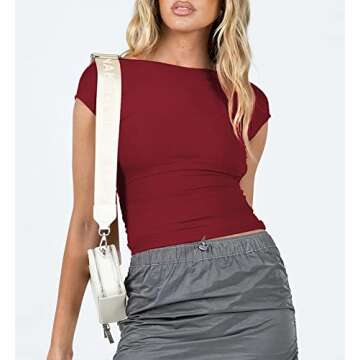 Chic Y2K Backless Tops for Women - Trendy Crop Shirt - Burgundy M