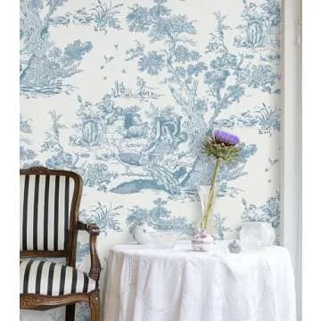 CiCiwind Peel and Stick Wallpaper Blue and White Wallpaper Toile Removable Self-Adhesive Wallpaper for Bedroom Bathroom Vintage Contact Paper for Walls Covering 16In×78.7In