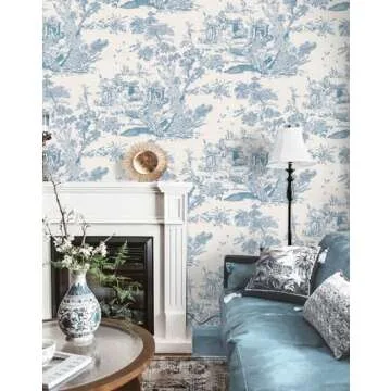 CiCiwind Peel and Stick Wallpaper Blue and White Wallpaper Toile Removable Self-Adhesive Wallpaper for Bedroom Bathroom Vintage Contact Paper for Walls Covering 16In×78.7In