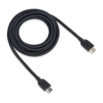 Amazon Basics High-Speed 4K Ultra HD HDMI Nylon-Braided Cable, 10 feet, 18Gbps, 60Hz, 2160p, 48-bit, Male-to-Male, Ethernet Ready, 3D, Black & Blue