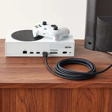 Amazon Basics High-Speed 4K Ultra HD HDMI Nylon-Braided Cable, 10 feet, 18Gbps, 60Hz, 2160p, 48-bit, Male-to-Male, Ethernet Ready, 3D, Black & Blue