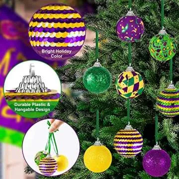 16Pcs Shatterproof Mardi Gras Ball Ornaments