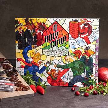 Man Crates, Jerky Advent Calendar 2024 Featuring "Tis The Season" Artwork – Includes 25 Delicious Bites of Beef Jerky – Festive Flavors Like Garlic Beef, Root Beer Habanero & More
