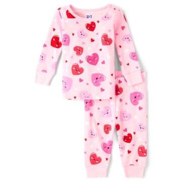 The Children's Place,Baby Girls,and Toddler Long Sleeve Top and Pants Snug Fit 100% Cotton 2 Piece Pajama Set,Vday Hearts,18 Months,24 Months