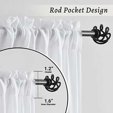 Melodieux White Velvety Semi Sheer Curtains 84 Inches Long for Bedroom, Living Room Elegant Soft Texture Rod Pocket Voile Drapes, 52 by 84 Inch (2 Panels)