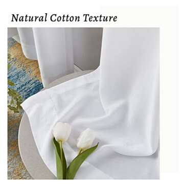 Melodieux White Velvety Semi Sheer Curtains 84 Inches Long for Bedroom, Living Room Elegant Soft Texture Rod Pocket Voile Drapes, 52 by 84 Inch (2 Panels)