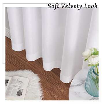 Melodieux White Velvety Semi Sheer Curtains 84 Inches Long for Bedroom, Living Room Elegant Soft Texture Rod Pocket Voile Drapes, 52 by 84 Inch (2 Panels)