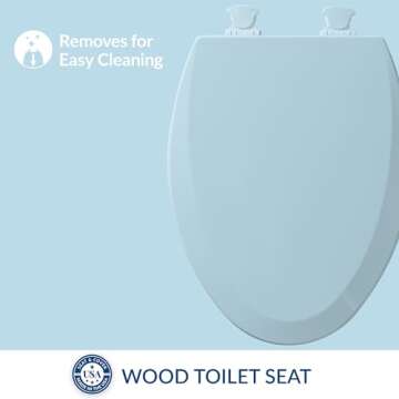 Bemis 1500EC 464 Dresden Blue Elongated Molded Wood Toilet Seat with Easy-Clean & Change Hinge, 1 Pa...