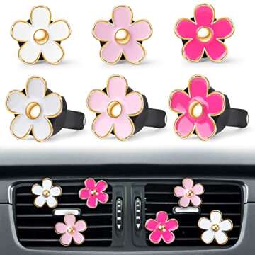 Cute Pink Car Accessories for Women Teen Girls 6PCS Scent Air Fresheners Vent Clips Girly Daisy Flow...