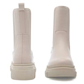 YETIER Women Mid Calf Platform Chelsea Boots Lug Sole Elastic Leather Chunky Block Heel Non-Slip Combat Comfortable Booties