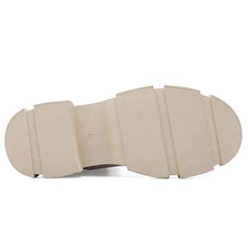 YETIER Women Mid Calf Platform Chelsea Boots Lug Sole Elastic Leather Chunky Block Heel Non-Slip Combat Comfortable Booties