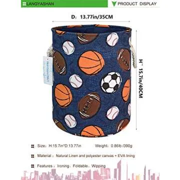 LANGYASHAN Laundry Basket Canvas Collapsible Organizer Storage Basket for Boys Girls Laundry Hamper ...