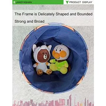 LANGYASHAN Laundry Basket Canvas Collapsible Organizer Storage Basket for Boys Girls Laundry Hamper Toy Bins Gift Baskets Bedroom Clothes Children Nursery (Navy Ball Game)