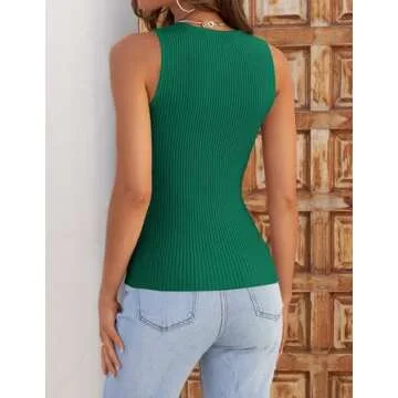 ZESICA Womens 2025 Ribbed Tank Tops Summer Sleeveless High Neck Casual Slim Fitted Basic Knit Shirts,Green,Medium