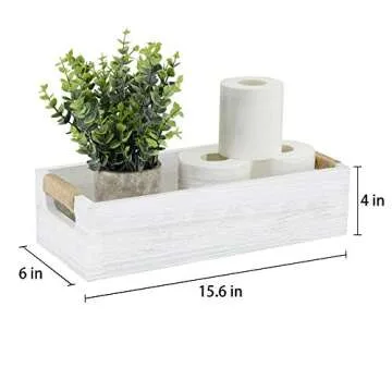 ANRXNCY Farmhouse Bathroom Decor Box Toilet Paper Holder, White Wood, Rectangular Tray with Artificial Flower, 14.9"L x 5.3"W x 3.3"H