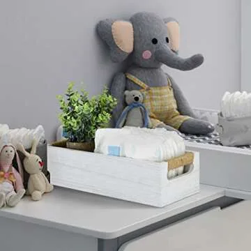 ANRXNCY Farmhouse Bathroom Decor Box Toilet Paper Holder, White Wood, Rectangular Tray with Artificial Flower, 14.9"L x 5.3"W x 3.3"H