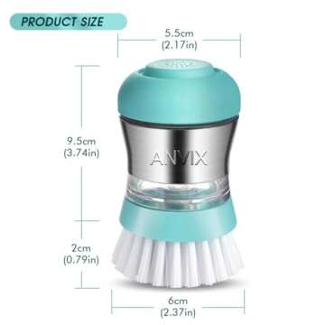 ANVIX Soap Dispensing Palm Brush – Ergonomic Scrub Brush with Handle – Heavy-Duty Dish Scrubber with Soap Dispenser - Scrub Brushes for Cleaning with Push Button Soap Dispensing-Tiffany Blue