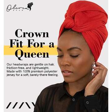 Olivia Sylx - African Head Wraps for Black Women - Soft Jersey Scarfs for Elegant Styling - Ruby Red