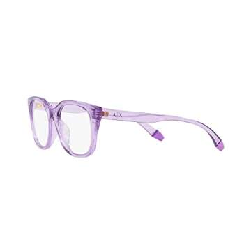 A|X ARMANI EXCHANGE Women's AX3099U Universal Fit Square Prescription Eyewear Frames, Shiny Transparent Purple/Demo Lens, 53 mm