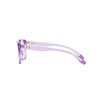 A|X ARMANI EXCHANGE Women's AX3099U Universal Fit Square Prescription Eyewear Frames, Shiny Transparent Purple/Demo Lens, 53 mm