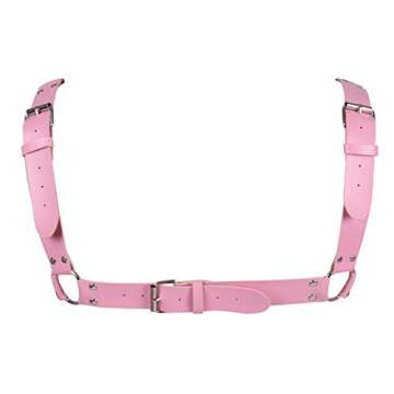 Men's Leather Body Harness Punk Chest Strap Harness Belt Adjustable Gothic Carnival Dance Costume Accessories (Pink)