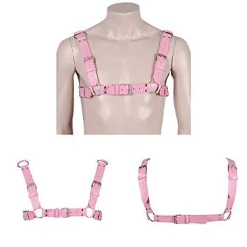 Men's Leather Body Harness Punk Chest Strap Harness Belt Adjustable Gothic Carnival Dance Costume Accessories (Pink)