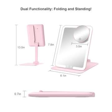 Gospire Travel Makeup Mirror with Lights and Magnification 10X, Portable Make Up Compact Tabletop Mi...