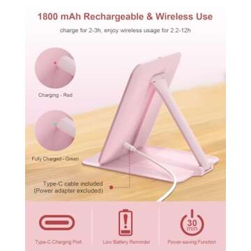 Gospire Travel Makeup Mirror with Lights and Magnification 10X, Portable Make Up Compact Tabletop Mirror with Adjustable Stand, 3 Colored Lights Rechargeable Lighted LED Vanity Mirror - Pink