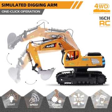 ViRockSign Remote Control Excavator Toys for Boys,16 Channel Dual Speed Control RC Excavator Constru...