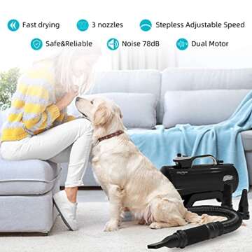 shernbao Dog Dryer High Velocity Professional Dog Pet Grooming Hair Drying Force Dryer Blower 6.0HP ...