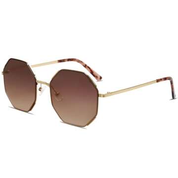 SOJOS Sunglasses for Women Men Classic Retro Polygon Shades UV400 SJ1128,Gold/Brown