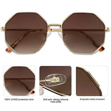 SOJOS Sunglasses for Women Men Classic Retro Polygon Shades UV400 SJ1128,Gold/Brown